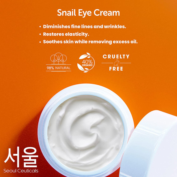 Korean Skin Care Snail Eye Cream  97.5 Snail Mucin Korean Beauty Skincare Anti Aging Under Eye Cream With Cica Centella Asiatica  Extremely Effective Anti Wrinkle Eye Treatment Cream .5 ounce