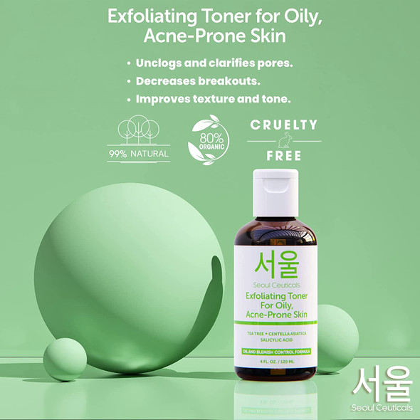 Korean Skin Care Exfoliating Korean Toner for Oily Acne Prone Skin  Korean Beauty Skincare Tea Tree Toner for Face  Facial Toner Contains Centella Asiatica  Salicylic Acid K Beauty Skin Care 4oz