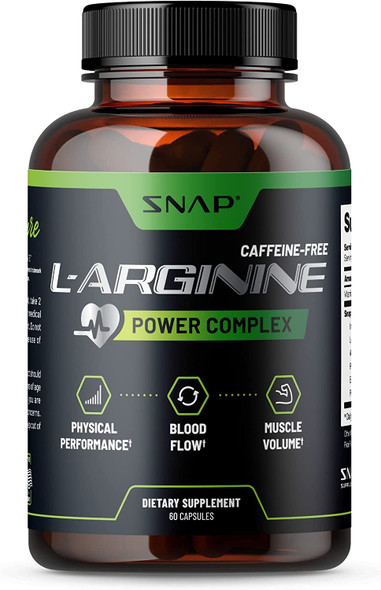 Snap L Arginine Capsules  Blood Circulation Supplements with Nitrosigine  L Citrulline for Natural Energy Increase Blood Flow  Muscle Growth Herbs for Cardio Health 60 Capsules