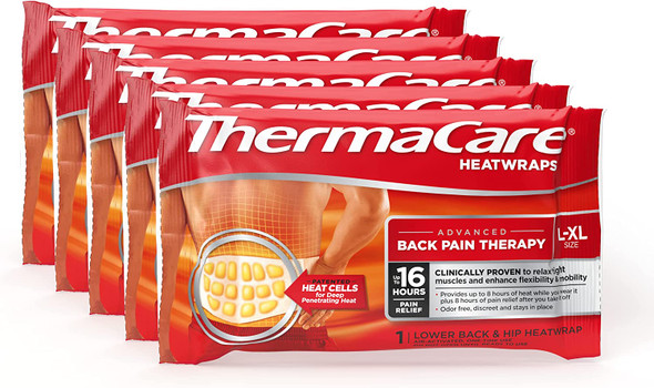 ThermaCare Portable Heating Pad Lower Back and Hip Pain Relief Patches L/XL Heat Wraps 5 Count