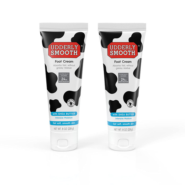 UDDERLY SMOOTH Softening Foot Cream with Shea Butter deeply moisturizing for rough dry skin 8 ounce tube pack of 2