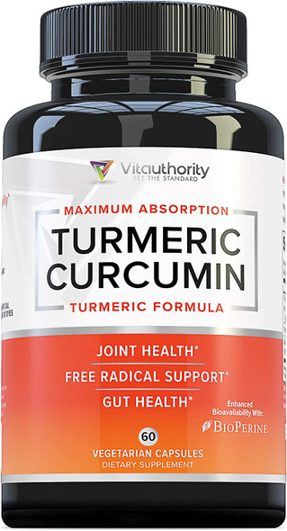 Turmeric Curcumin Supplement All Natural Turmeric Capsules with Bioperine Black Pepper  Powerful Antioxidant to Support Healthy Joints and Reduced Inflammation Vegan Friendly 60 Veggie Caps