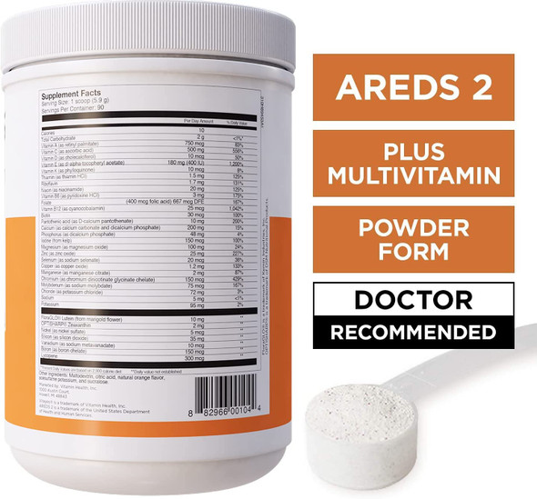 Viteyes AREDS 2 Powder  Multivitamin Macular Protection Alternative to AREDS 2 chewables No Pills AREDS 2 Drink Eye Vitamins Natural Orange Flavor 90 Scoops 531 g