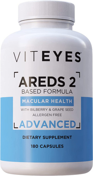 Viteyes AREDS 2 Advanced Macular Support with Bilberry grapeseed FLORAGLO Lutein Selenium Natural Vitamin E Allergen Free Eye Vitamins for Vision Protection 180 Count