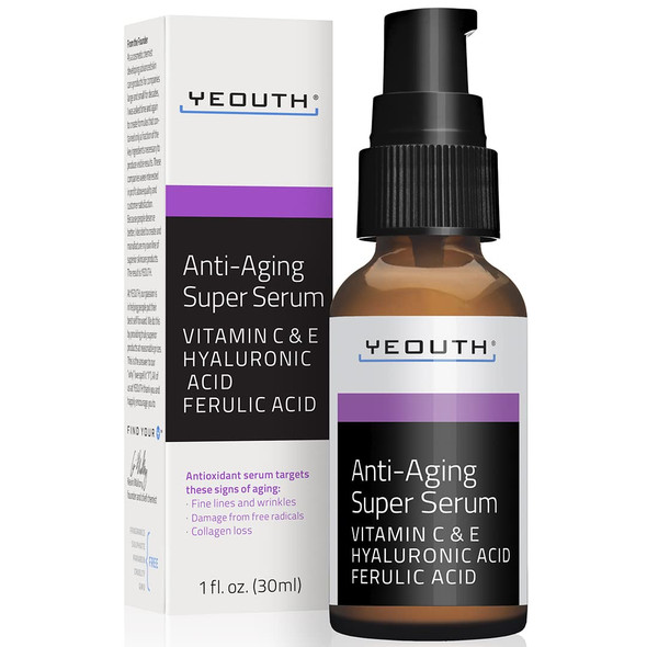 Yeouth Anti Aging Super Serum with Vitamin C Serum  Hyaluronic Acid Serum for Face Face Serum for Dark Spot  Wrinkles Skin Care for Men  Women