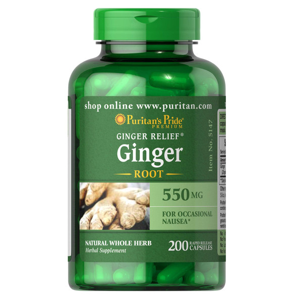 Ginger Root by Puritan's Pride ®, Supports Digestive Health*, 550 Mg, 200 Rapid Release Capsules