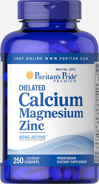 Puritan's Pride Chelated Calcium Magnesium Zinc, 250 Caplets (4293)