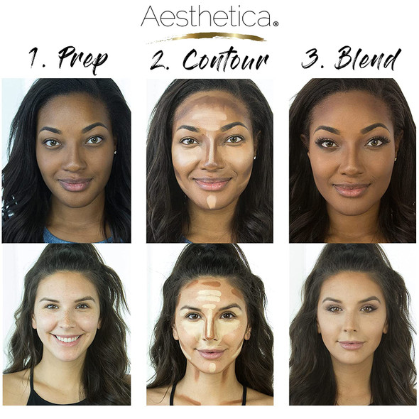 Aesthetica Cosmetics Cream Contour and Highlighting Makeup Kit - Contouring Foundation / Concealer Palette - Vegan & Cruelty Free - Step-by-Step Instructions Included