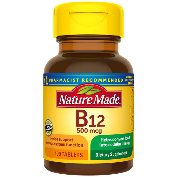 Nature Made Vitamin B12 500 mcg Tablets, 100 Count for Metabolic Health