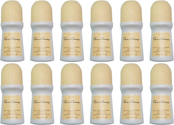 Antiperspirant Deodorants Roll On Far Away by Avon 2.6 Ounces. 12-Pack