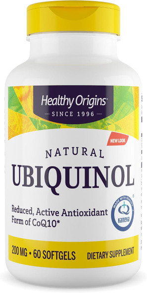 Healthy Origins Ubiquinol Active Form of CoQ10  200 mg Ubiquinol Supplements for Heart Health and Antioxidant Support Gluten Free and Non GMO Supplement 60 Softgels