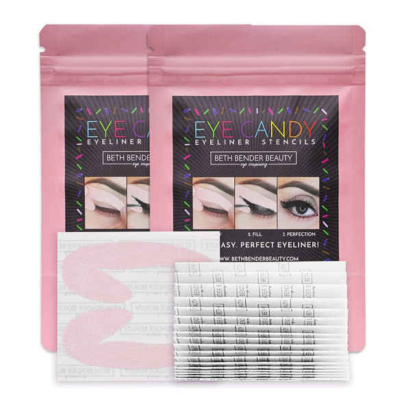 Beth Bender Beauty | Eye Candy Eyeliner Stencil Pads | 24 Count - 2 Pack | Wing Tips & Cat Eyes | Stick On | Reusable | Gel, Liquid, Cream Shadow, & Pencil | Created by Celebrity Makeup Artist