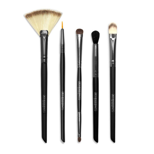Beth Bender Beauty | 5 Piece Essential Brush Set | Highlighter Brush, Pointed Eyeliner Brush, Double-Ended Shader & Smudge Brush, Crease Blender Brush & Concealer Brush | Tapered Handles