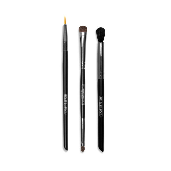 Beth Bender Beauty | 3 Piece Essential Brush Set | Deluxe Pointed Eyeliner Brush, Pro Double-Ended Shader & Smudge Brush, Pro Crease Blender Brush | Tapered Handles
