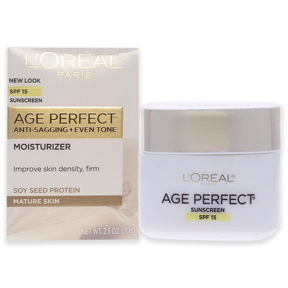 L'Oreal Paris Skincare Age Perfect Anti-Aging Day Cream Face Moisturizer With Soy Seed Proteins and SPF 15 Sunscreen for Sagging Skin and Age Spots, Evens Tone and Hydrates Deeply, 2.5 Oz