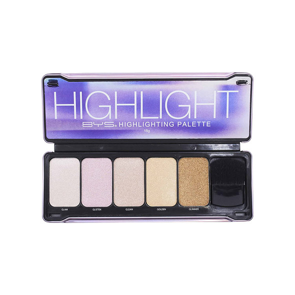 BYS Highlight Palette with Contour Brush and Mirror- Glam, Glisten, Gleam, Golden, Glimmer Makeup Palette Kit Set