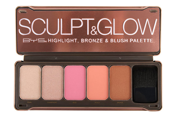 BYS Sculpt & Glow- Highlight, Bronze & Blush Palette with Brush and Mirror- Pearl, Champagne, Rose, Peach, Bronze, Illuminate makeup