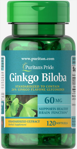 Puritans Pride Ginkgo Biloba Standardized Extract 60 Mg Softgels, 120 Count