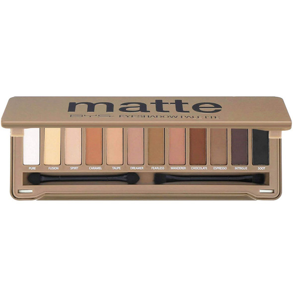 BYS 12 Shade Matte Eyeshadow Palette Tin Collection with Mirror, Double Ended Applicator and Blender, Nude and Smoke