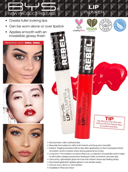 BYS Rebel Lip Plumper, Robust Red - Hydration & Volume Lipstick, Non-Sticky Gloss Formulation with Maxi-Lip Peptides