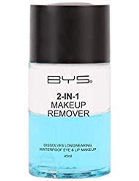 BYS 2-In-1 Makeup Remover - Instantly Dissolve Longwearing and Waterproof Eye and Lip Makeup, Paraben Free, 45Ml dual action formula consists of both water and oil working together to remove makeup