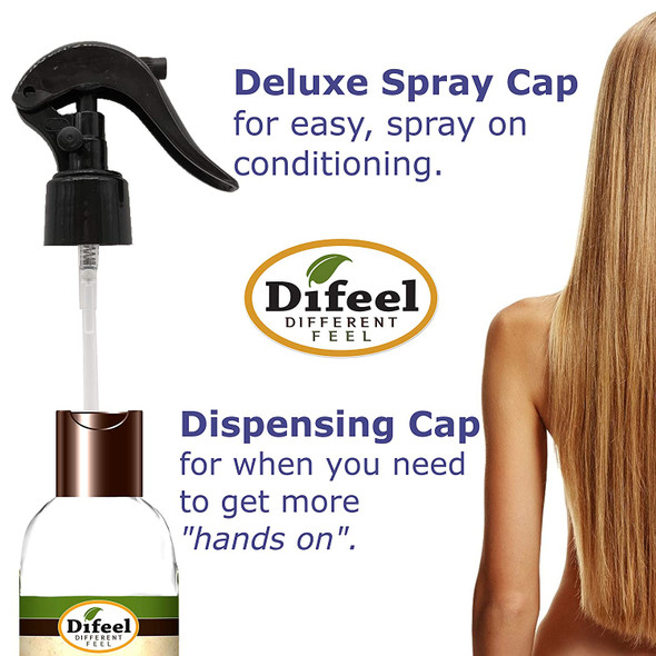 Difeel Ultra Growth Basil & Castor Hair Oil Leave in Conditioning Treatment 6 oz. with Spray Cap & Dispensing Cap