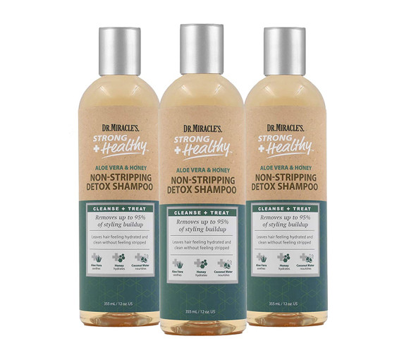Dr. Miracle's Strong & Healthy Non Stripping Detox Shampoo (3 Pack). Contains Aloe Vera, Honey and Coconut Water.
