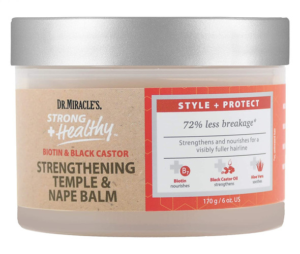 Dr. Miracle's Strong & Healthy Strengthening Temple & Nape Balm (3 Pack). Contains Aloe Vera and Black Castor Oil for length retention and growth.