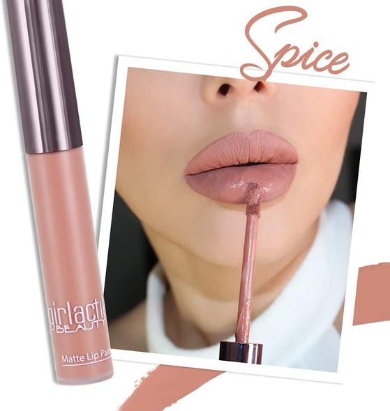 Girlactik USa. Matte Lip Liquid In Warm Pink Shade. Longwear, Pigmented & Non-Drying Lipstick. -Spice