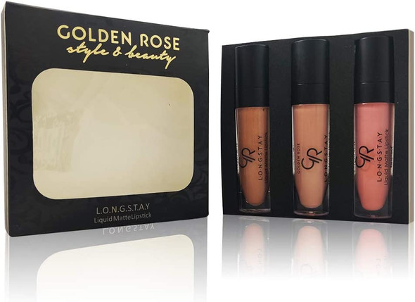 Golden Rose Longstay Liquid Matte Lipstick Set Of 3 (Nude Series)