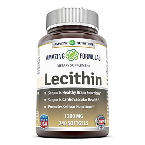 Amazing Formulas Lecithin Dietary Supplement  1200 Mg High Potency Lecithin Softgels (Non Gmo,Gluten Free) -Promotes Brain & Cardiovascular Health  Aids In Cellular Activities  240 Softgels