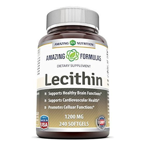 Amazing Formulas Lecithin Dietary Supplement  1200 Mg High Potency Lecithin Softgels (Non Gmo,Gluten Free) -Promotes Brain & Cardiovascular Health  Aids In Cellular Activities  240 Softgels