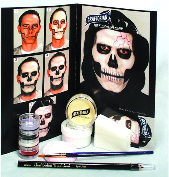 Graftobian Skull Complete Character Skeleton 13pc .5 oz Makeup Kit, White Black