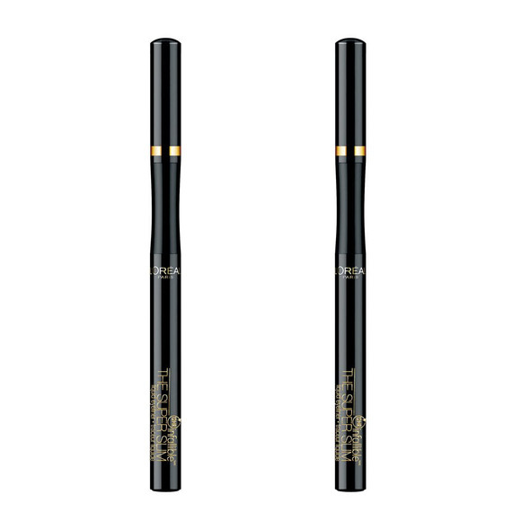 L'Oreal Paris Makeup Infallible Super Slim Long-Lasting Liquid Eyeliner, Ultra-Fine Felt Tip, Quick Drying Formula, Glides on Smoothly, Black, Pack of 2