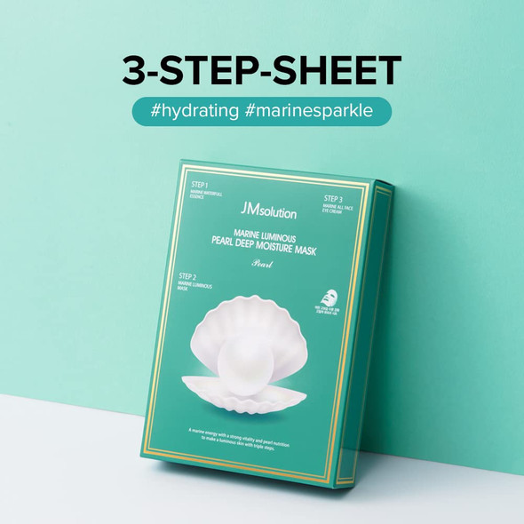 JM Solution Marine Luminous Pearl Deep Moisture 3 Step Mask - Korean Skincare Facial Mask - boosting Brightening Moisturizing-10 Sheets for Dry Skin