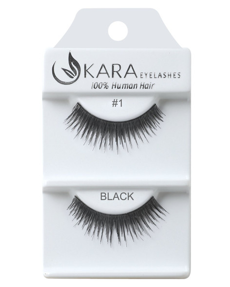 Kara Beauty Human Hair Eyelashes - #1 (Pack of 12) (PACK OF 6)