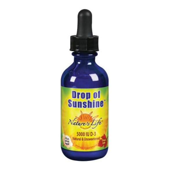 Nature's Life Drop of Sunshine Vitamin D-3 Drops in Organic Extra Virgin Olive Oil & Coconut Oil 5000IU | Supports Strong Bones & Immune System | 2 oz