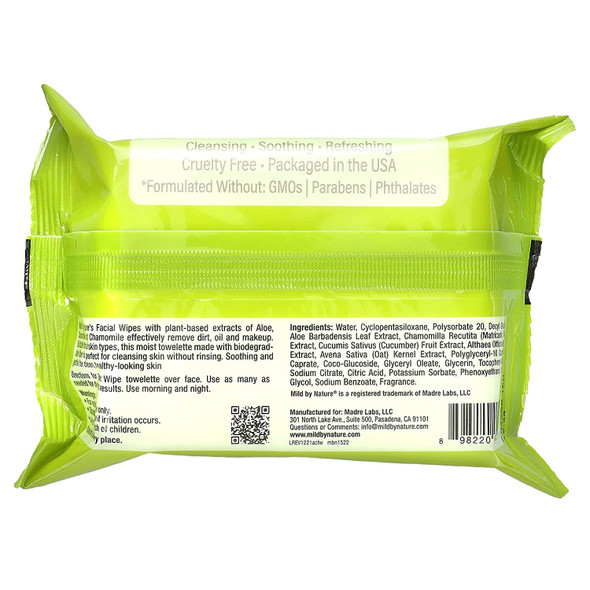 Aloe & Cucumber Facial Wipes, Biodegradable, 30 Pre-Moistened Towelettes, Mild By Nature