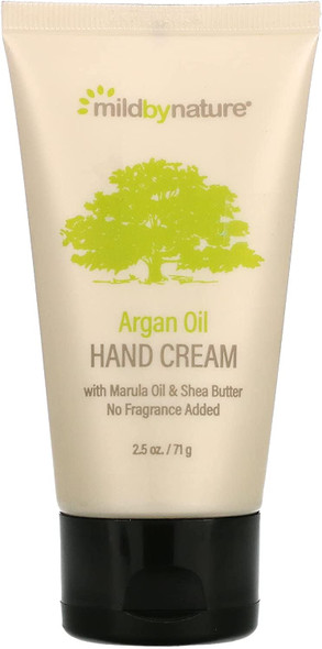 Mild by Nature, Argan Oil Hand Cream with Avocado Oil, Marula Oil, Acai, Goji & Shea Butter, pH-Balanced, Unscented, 2.5 oz (71 g)