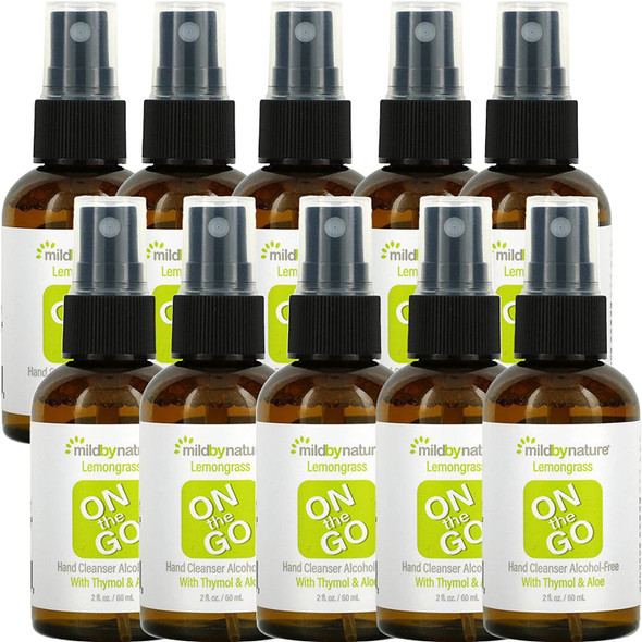 Mild By Nature On The Go Hand Cleanser, Alcohol-Free, Lemongrass, 2 fl oz (60 ml), 10 Pack