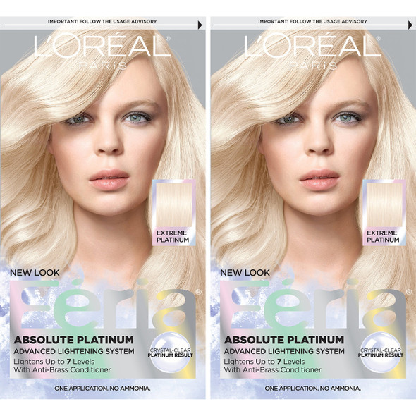 L'Oreal Paris Feria Multi-Faceted Shimmering Permanent Hair Color, Extreme Platinum, Pack of 2