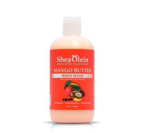 Shea Olein Organic Bath Body Wash Shower Gels (Mango Butter Body Wash W/ Argan & Rice Bran Oil, 12oz)