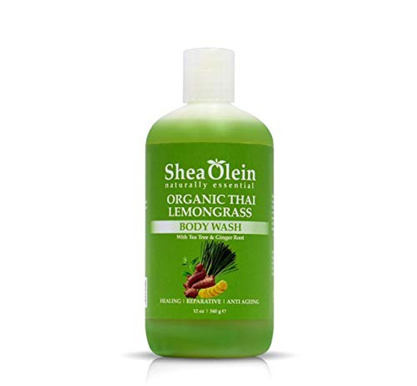 Shea Olein Organic Bath Body Wash Shower Gels (Organic Thai Lemongrass Body Wash & Ginger Roots, 12oz)