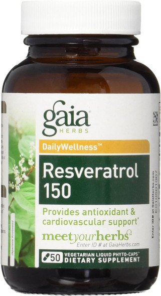 Gaia Herbs Resveratrol 150, Vegan Liquid Capsules, 50 Count - Antioxidant & Cardiovascular Support For Healthy Aging, Highly Concentrated Trans-Resveratrol