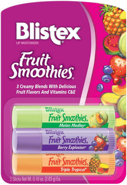 Blistex Fruit Smoothies Lip Moisturizers 3 Sticks 0.10 oz each
