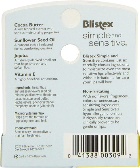 Blistex Simple & Sensitive Lip Moisturizer 0.15 oz (Pack of 10)