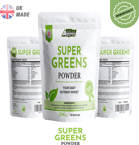 Super Greens Powder by Freak Athletics - UK Made - Amazing Value - Your Daily Nutrient Boost