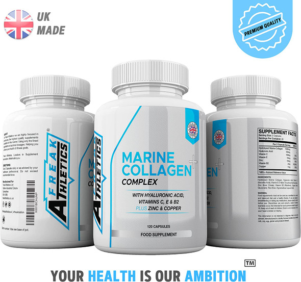 Marine Collagen 1000mg - Type 1 Hydrolysed Collagen - Enhanced with Hyaluronic Acid, Vitamin C, Vitamin E, Vitamin B2, Zinc and Copper