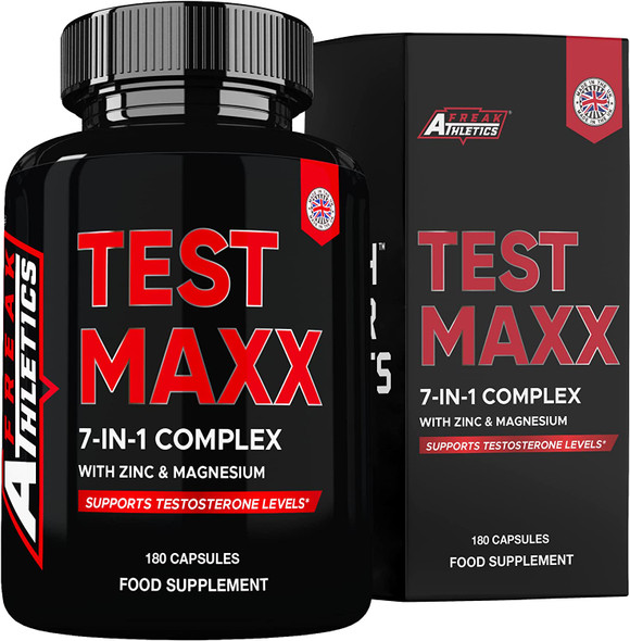 Test Maxx Booster for Men - Supplements for Men 180 Capsules - 7 Powerful Active Ingredients & Vitamins Including Zinc, Maca Root Extract, Fenugreek, Ginseng - Made in The UK