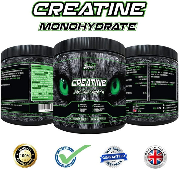 Creatine Monohydrate Powder 252g - Premium Grade Creatine Monohydrate - UK Made - Unflavoured Creatine Powder Scoop Included